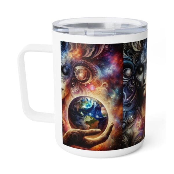 A cup with a picture of the universe on it