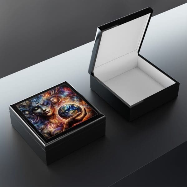 A black box with a picture of the earth on it